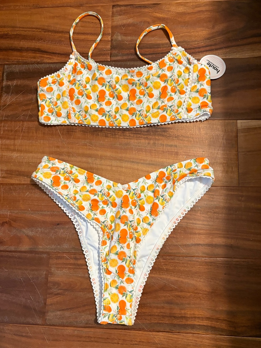 NWT Haute Swimwear Orange Citrus Print Bikini Set Size Medium (698)